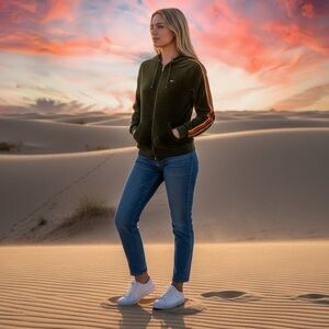 Aviator Nation Olive Green Hoodie with Red Stripes